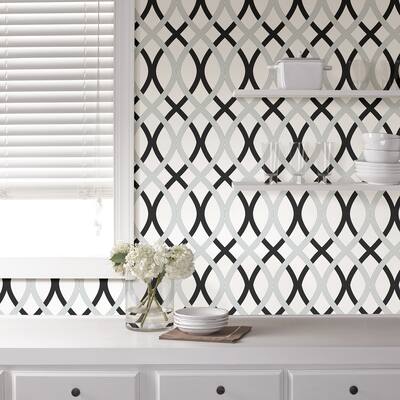 Avalon, Black and Silver Lattice Peel & Stick Wallpaper