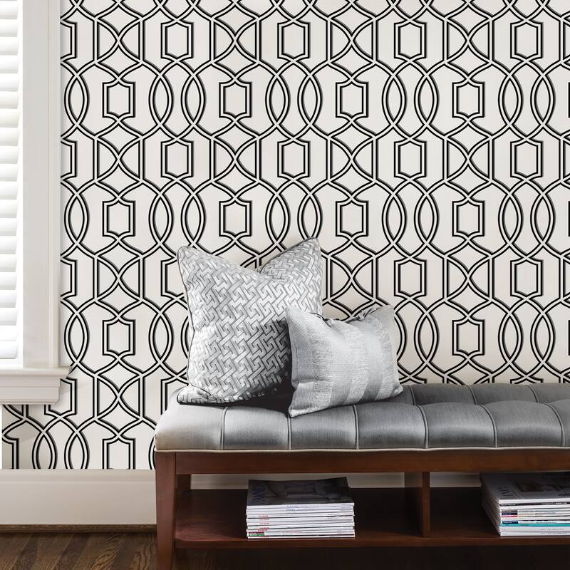 Bell, Uptown Trellis Black/White Peel & Stick Wallpaper