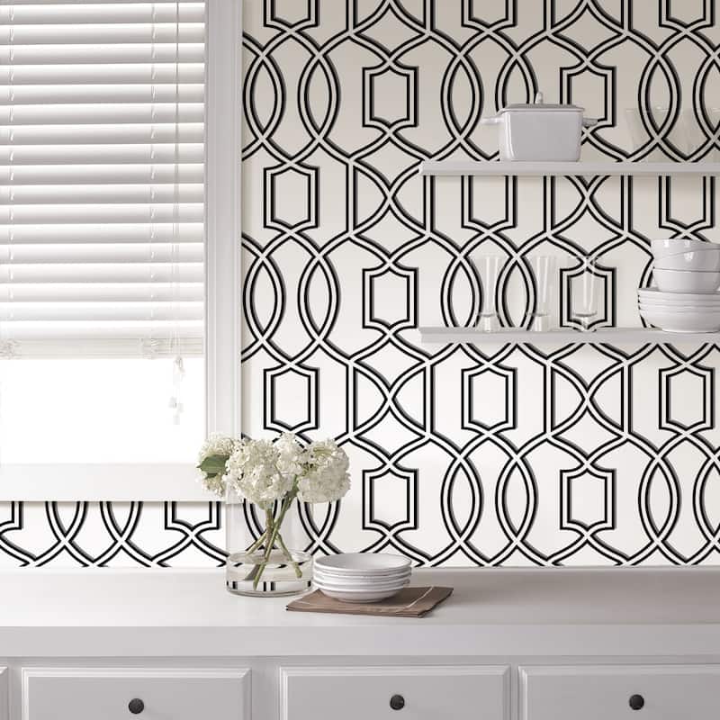 Bell, Uptown Trellis Black/White Peel & Stick Wallpaper - Multicolor