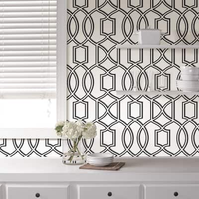 Bell, Uptown Trellis Black/White Peel & Stick Wallpaper