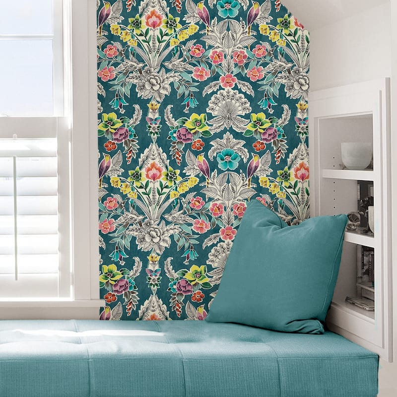 Corona Summer Love Teal Floral Peel & Stick Wallpaper
