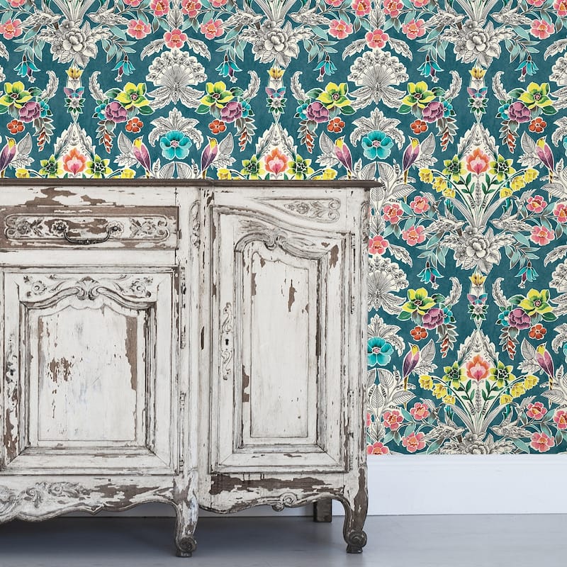 Corona Summer Love Teal Floral Peel & Stick Wallpaper