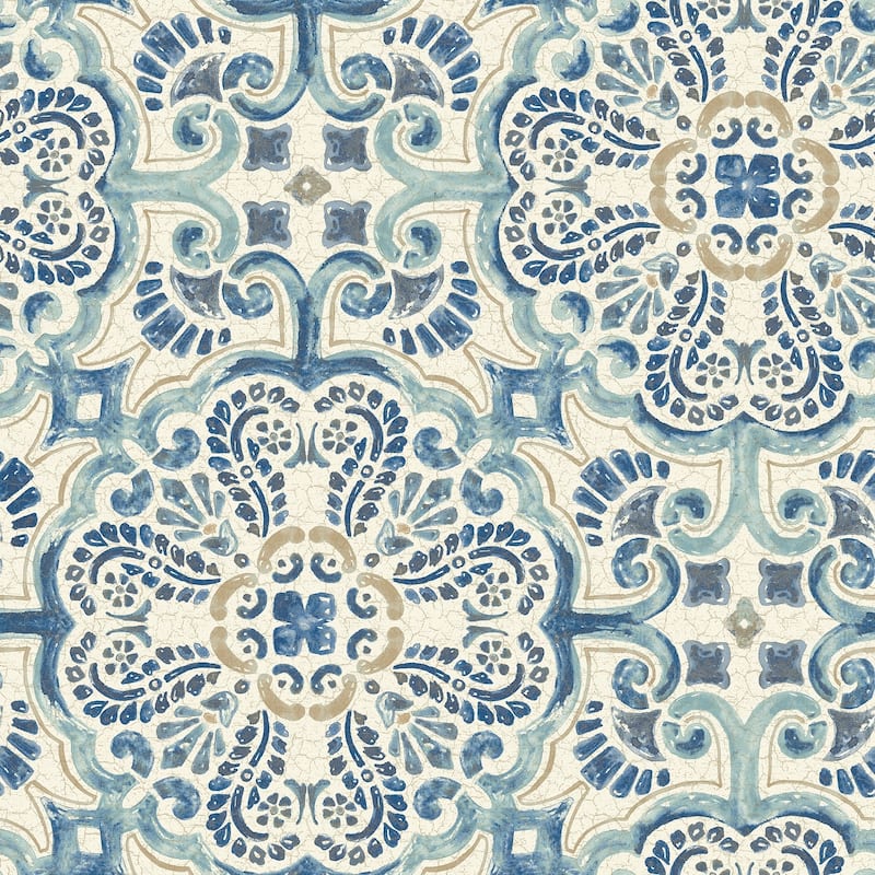 Dublin, Blue Florentine Tile Peel & Stick Wallpaper
