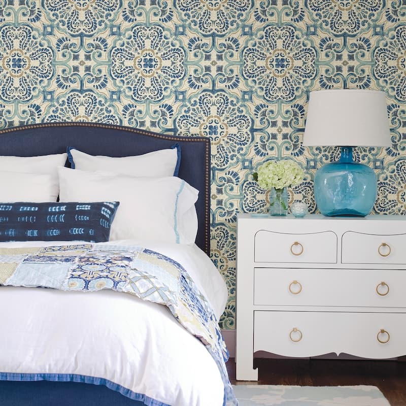 Dublin, Blue Florentine Tile Peel & Stick Wallpaper