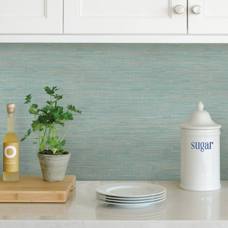 Capitola, Tibetan Grasscloth Teal Peel & Stick Wallpaper
