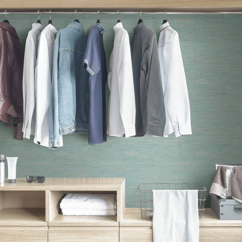 Capitola, Tibetan Grasscloth Teal Peel & Stick Wallpaper