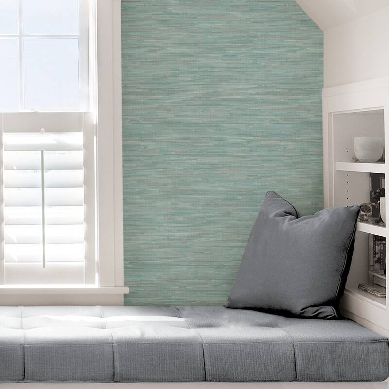 Capitola, Tibetan Grasscloth Teal Peel & Stick Wallpaper