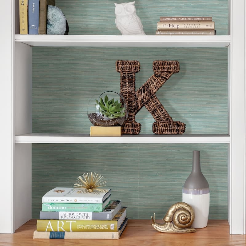Capitola, Tibetan Grasscloth Teal Peel & Stick Wallpaper - Blues