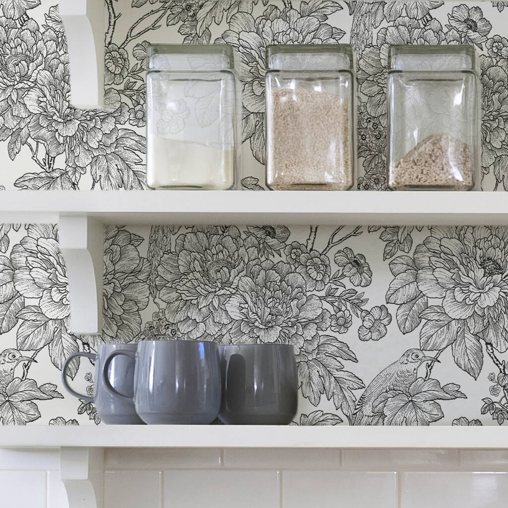 Gardena, Black & White Sudbury Peel & Stick Wallpaper