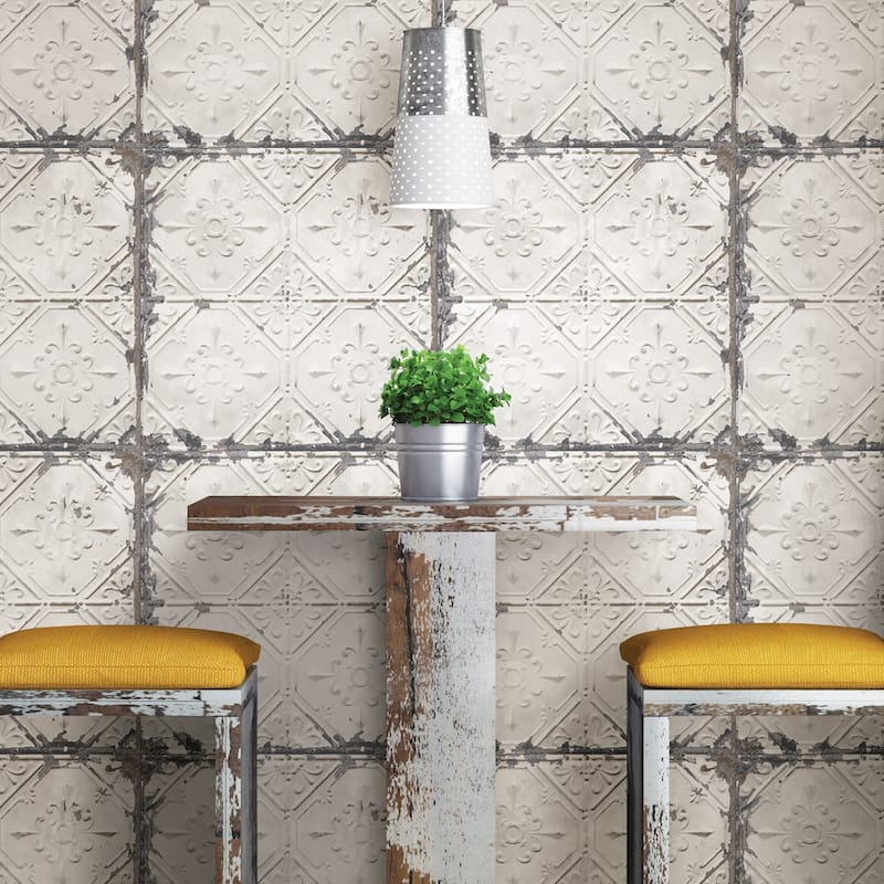 Hemet, Vintage Tin Tile Peel & Stick Wallpaper - Whites & Off-Whites