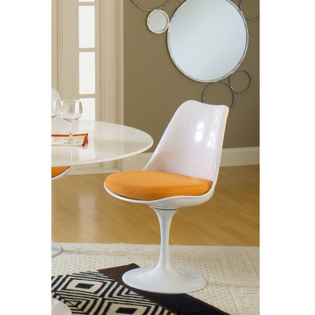 Deland Tulip Style Swivel Dining Chair with Orange Cushioned Seat
