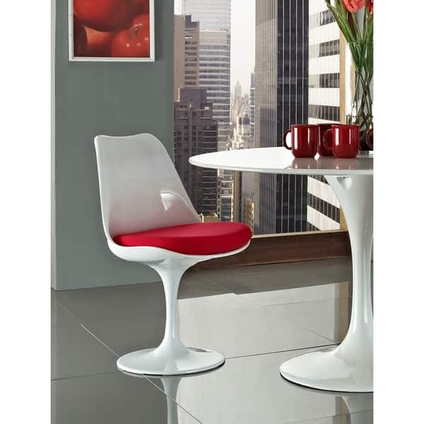 slide 1 of 7, Deland Tulip Style Swivel Dining Chair with Red Cushioned Seat