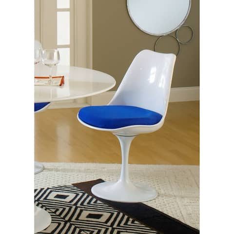Deland Tulip Style Swivel Dining Chair with Blue Cushioned Seat