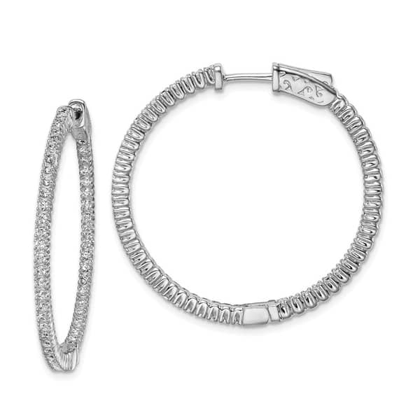 925 Sterling Silver Gold-tone Polished CZ Hoop Post Earrings 