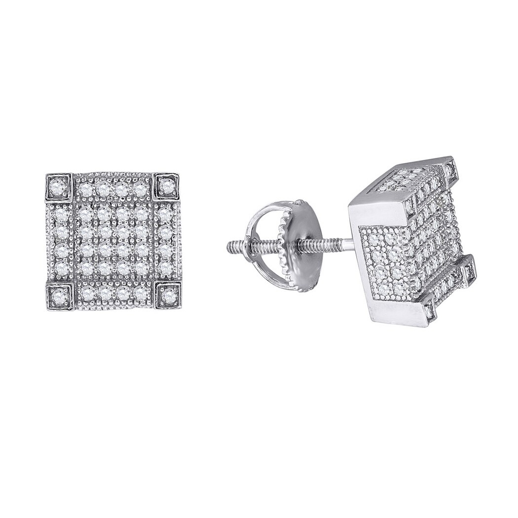 Sterling Silver Mens Womens Unisex Round Cubic Zirconia CZ Stud Cluster Square Fashion Earrings