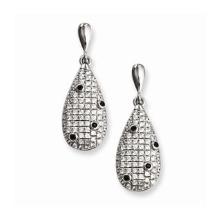 Brilliant Embers 925 Sterling Silver Rhodium-plated Polished Red /& White CZ Heart Dangle Post Earrings