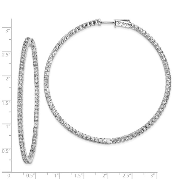 RHODIUM PLATED 925 HALLMARKED SILVER PAVE SET 59MM INSIDE-OUT RND HOOP EARRINGS