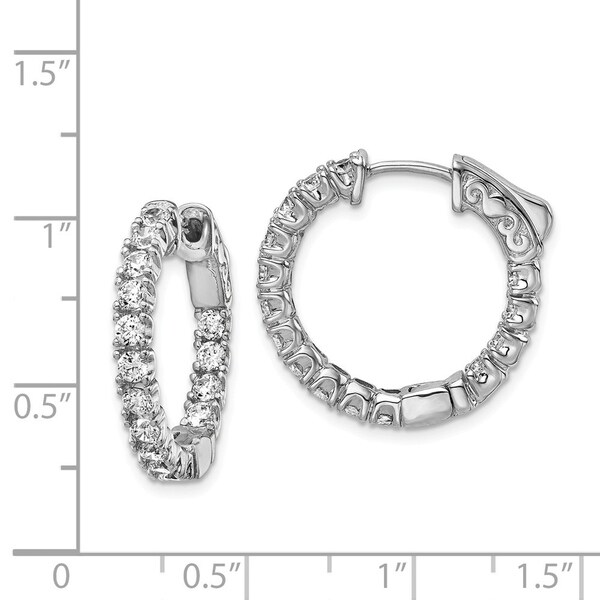 Brilliant Embers 925 Sterling Silver Rhodium-plated Polished CZ Buckle Hinged Hoop Earrings