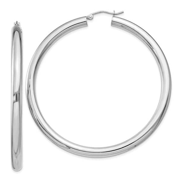 925 Sterling Silver Rhodium-plated Polished Oval Hinged Hoop Earrings 4mm x 38mm