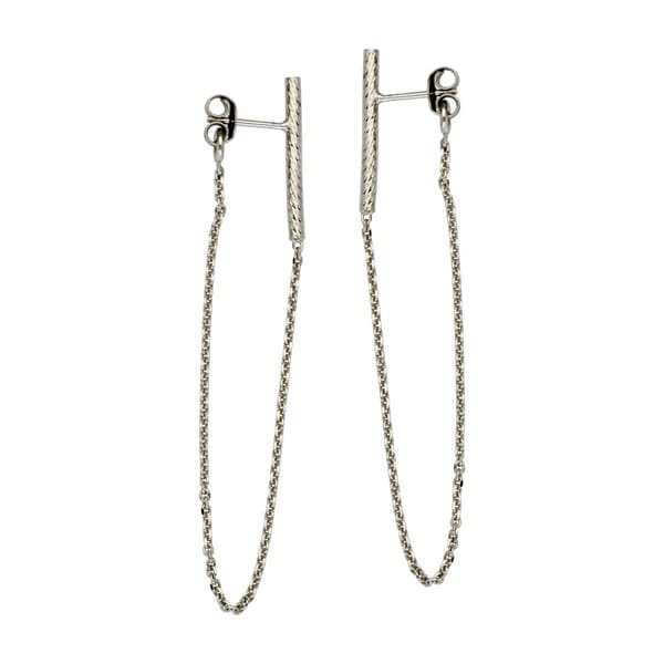 925 Sterling Silver Rhodium-plated Rose-tone Polished /& Hoop w//Chain Post Earrings