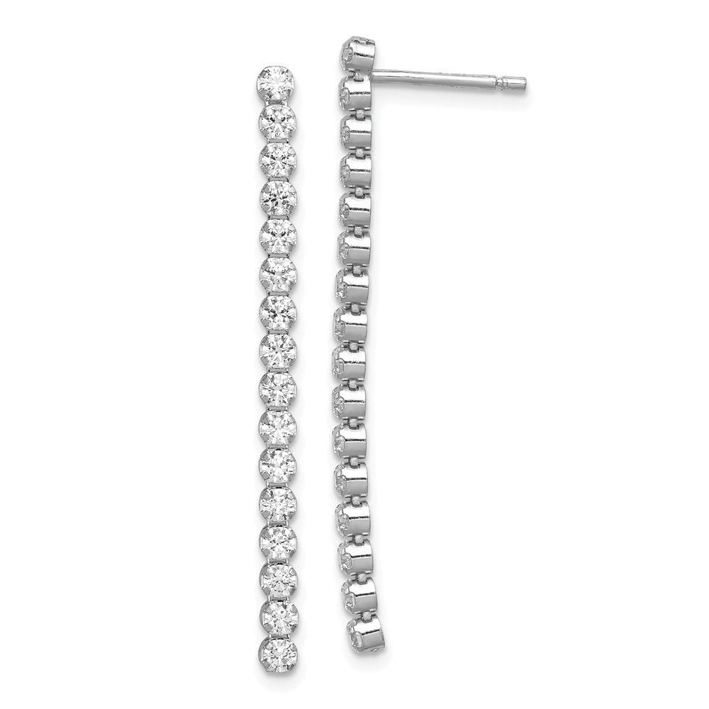 925 Sterling Silver Polished CZ Chain Dangle Post Earrings