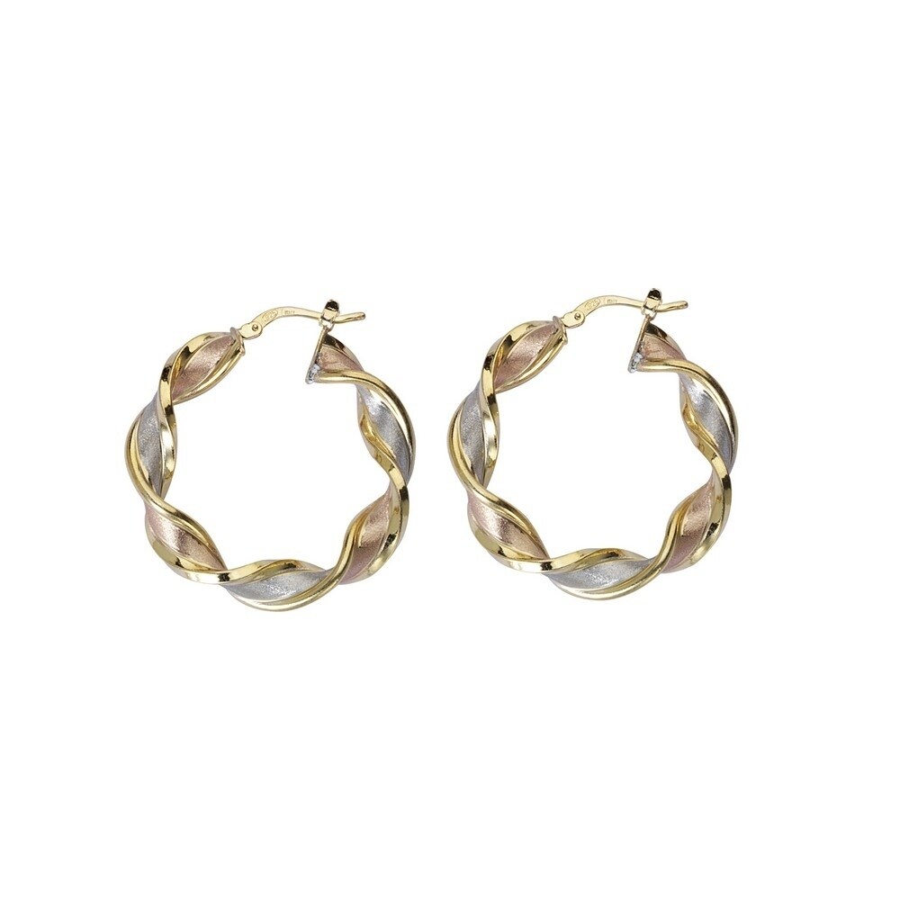 Ioka 14K Two Tone Gold 1.5mm Thickness Diamond Cut Tube Hoop Hinged Earrings
