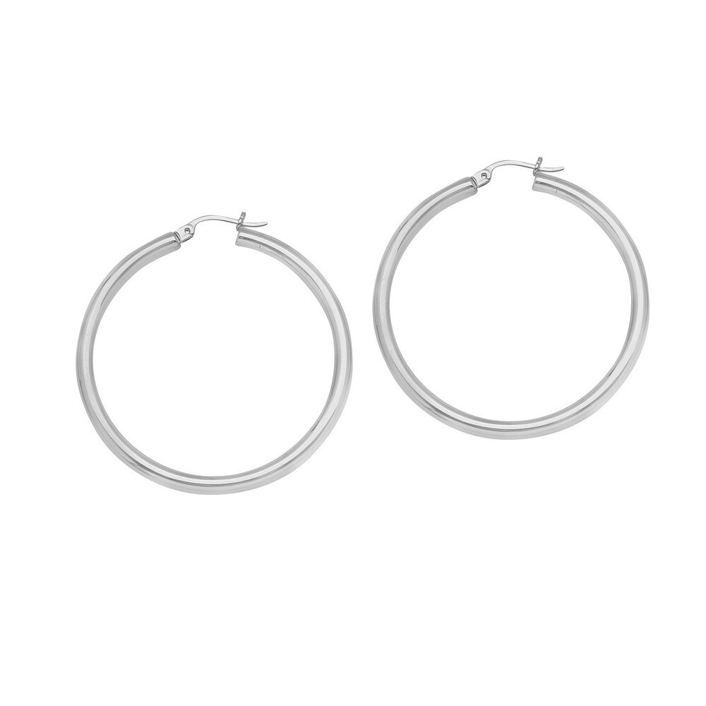 925 Sterling Silver Rhodium Plated 2x20 Plain Round Hoop Earrings With Rhodium Jewelry Gifts for Women