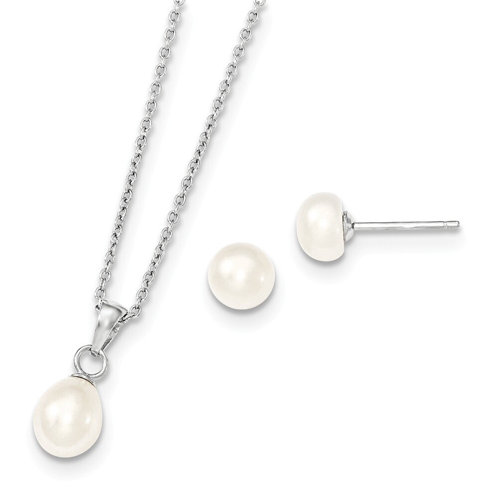 925 Sterling Silver Freshwater Cultured Pearl Earrings and Necklace Gift Set 8.5-9mm