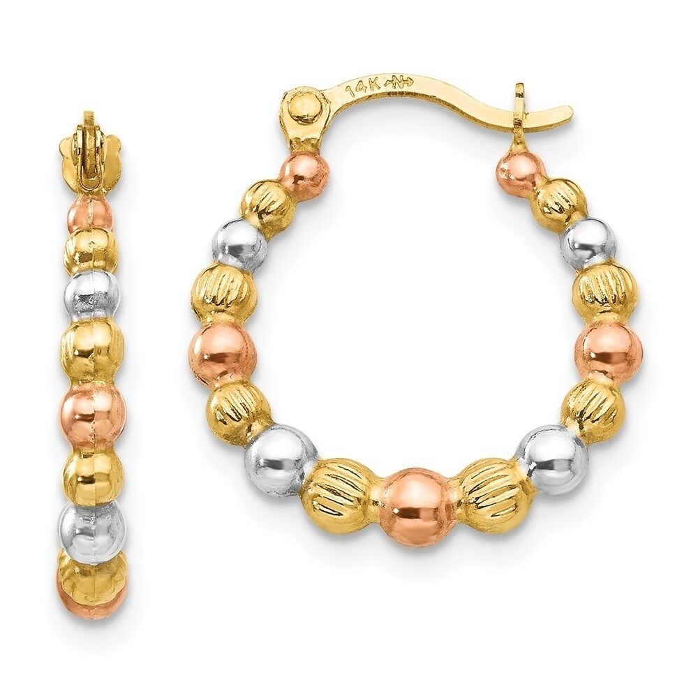 14K and White and Rose Rhodium Beaded Hoop Earrings