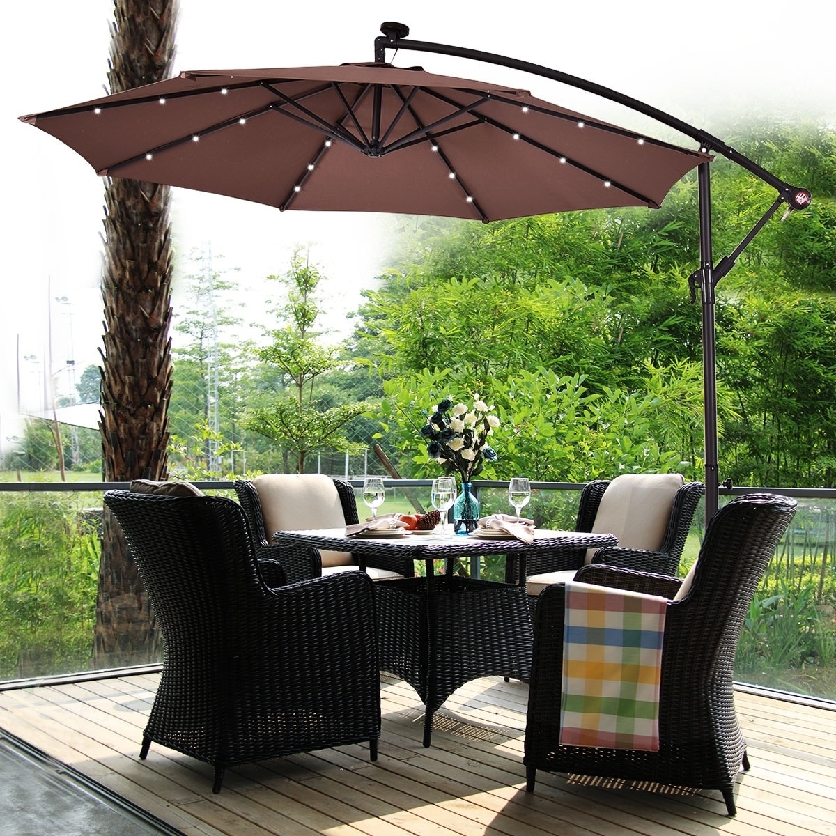 Shop Black Friday Deals On 10ft Patio Solar Umbrella Outdoor Led Sun Shade Offset W Cross Base Overstock 30984254