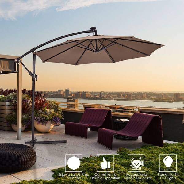 Shop Black Friday Deals On 10ft Patio Solar Umbrella Outdoor Led Sun Shade Offset W Cross Base Overstock 30984254