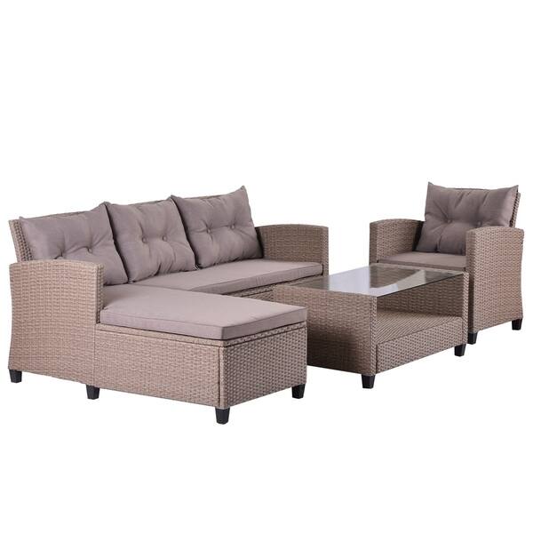 Shop Leisure Zone 4 Piece Patio Furniture Sets Wicker Ratten Sectional Sofa With Seat Cushions On Sale Overstock 30984902