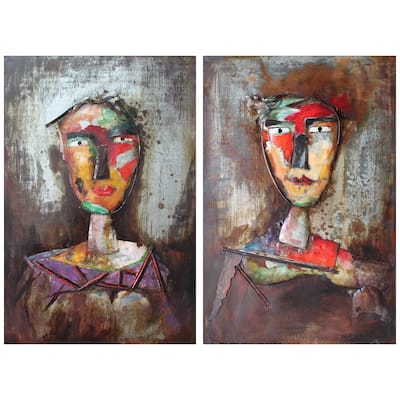 "Homme" Mixed Media Iron Hand Painted Dimensional Wall Art Sculpture Set of 2