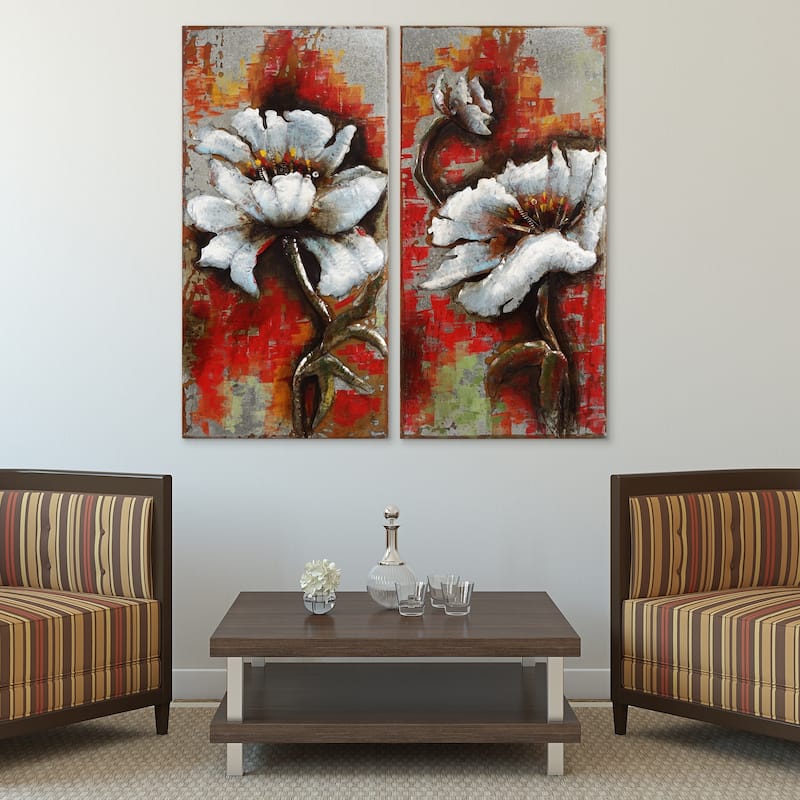 "Garden Rose" Mixed Media Iron Hand Painted 3D Wall Art Set