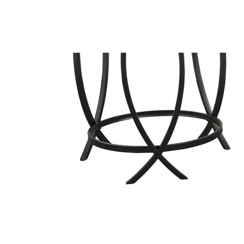 Contemporary Round Table Set with Glass Top and Geometric Metal Body, Black