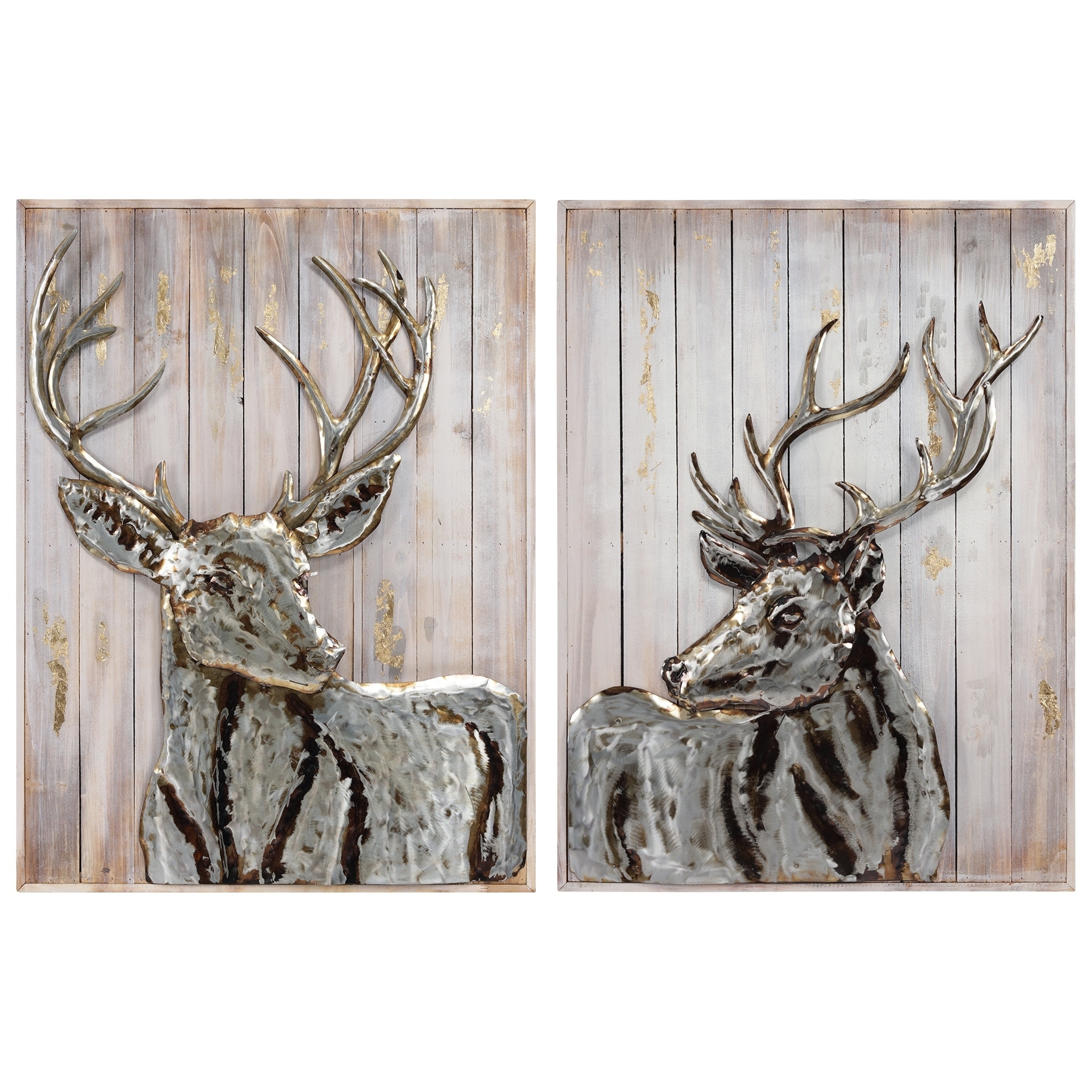 Shop Deer Handed Painted Iron Wall Sculpture On Slatted Solid Wood Wall Art Overstock 30984936
