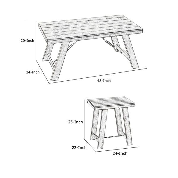 Wooden Table Set with Canted Legs and Tension Bars, Washed White - Bed ...