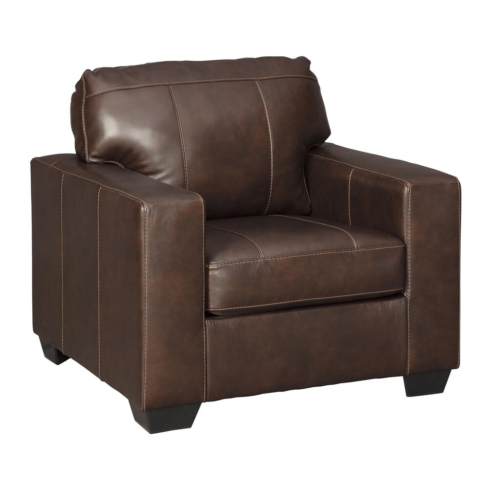 Overstock Traditional Old School Leather Box Shaped Chair and a Half with Stitch Details, Brown