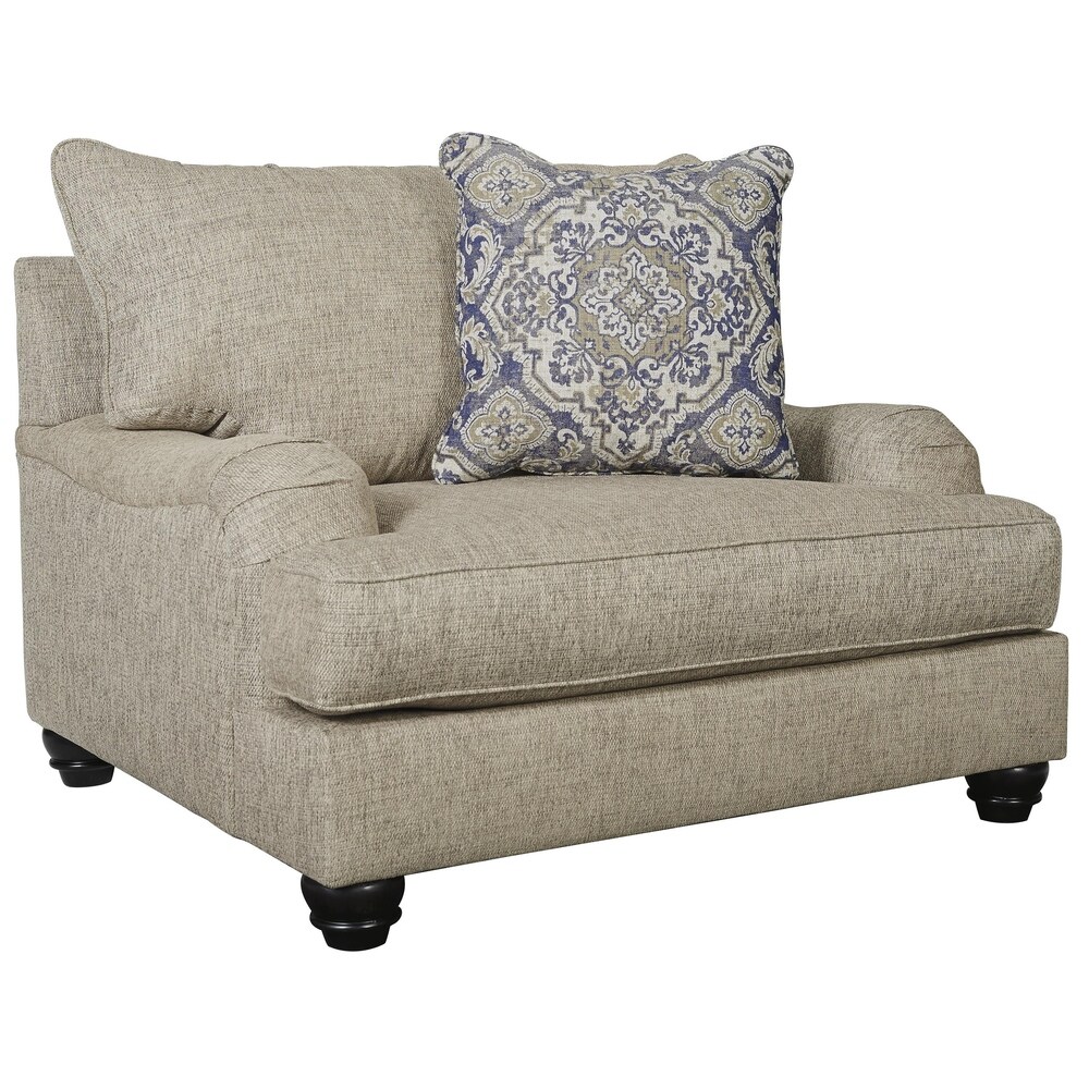 Overstock Contemporary Styled Fabric Upholstered Chair and a Half with Patterned Pillow, Beige