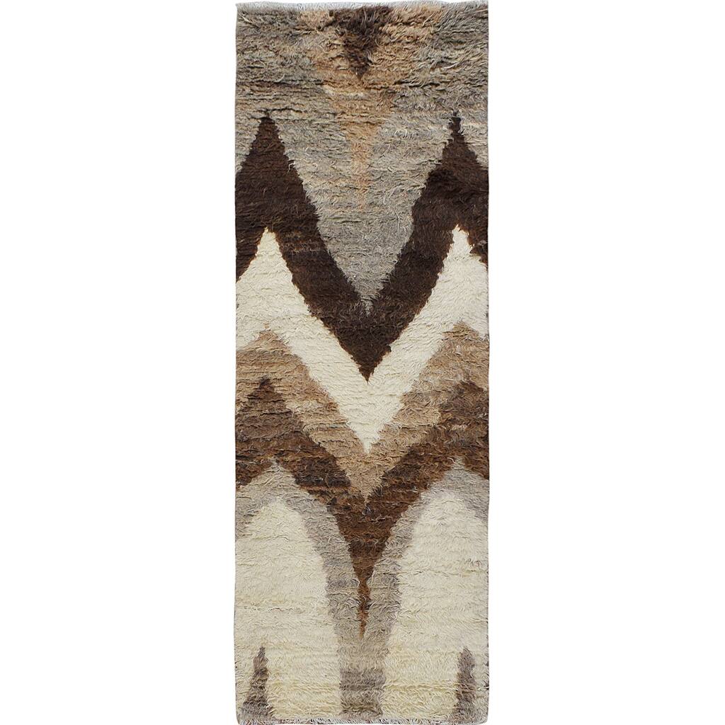 Chevron Plush Shaggy Moroccan Runner Rug Handmade Staircase Carpet - 2'7" x 7'9"