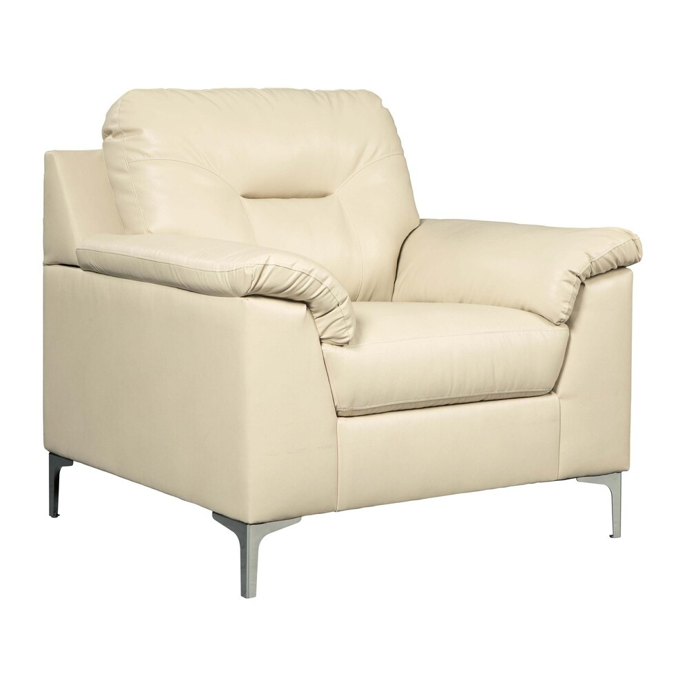 Overstock Modern Style Faux Leather Upholstered Chair and a Half with Channel Tufting, Beige