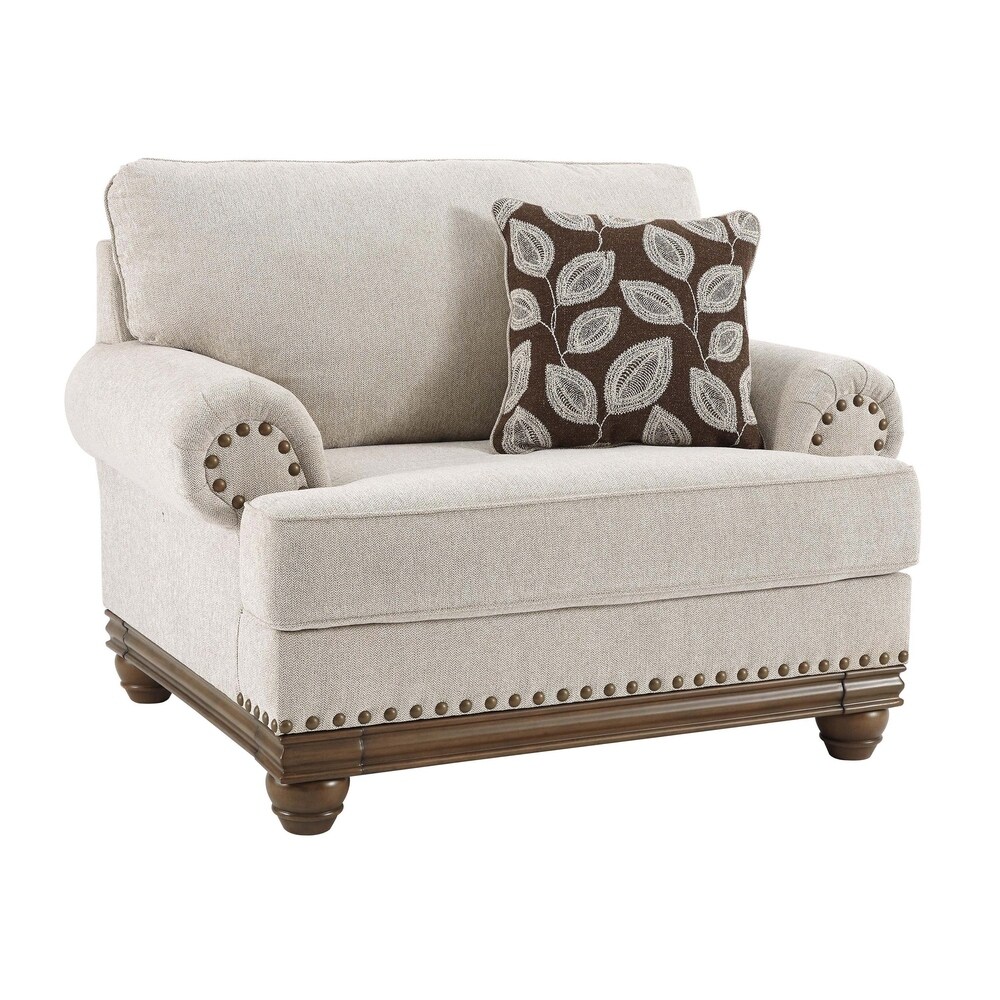 Overstock Wooden Chair and a Half with Nailhead Trims, White and Brown