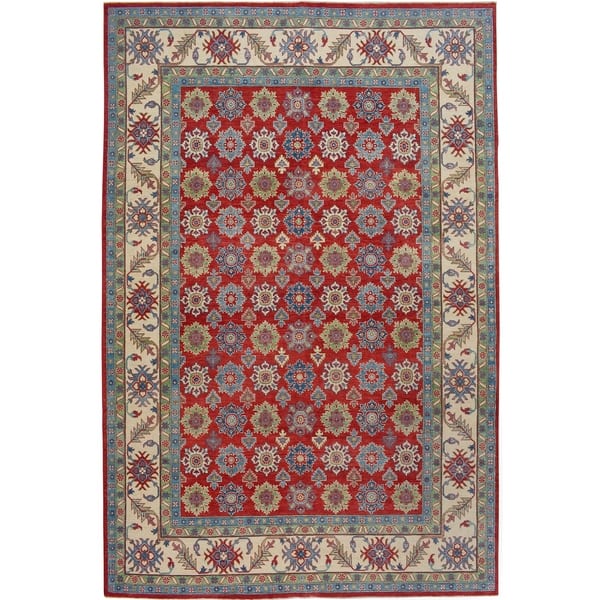 Geometric Super Kazak Hand Knotted Wool Rug - 5' 8