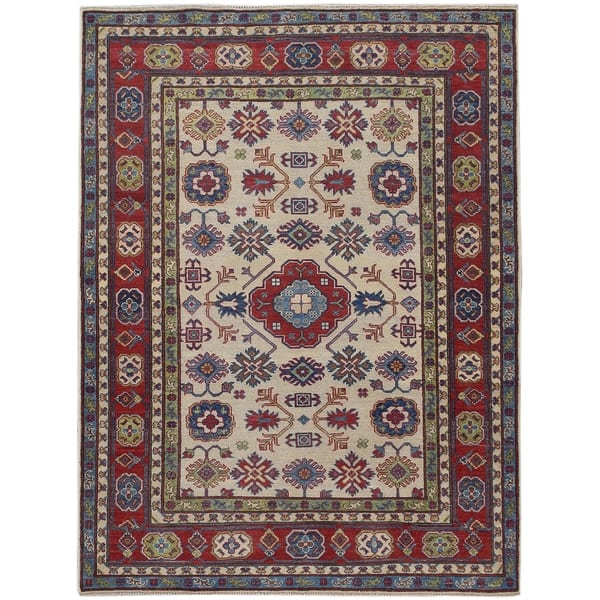 Geometric Super Kazak Hand Knotted Wool Rug - 5' 8