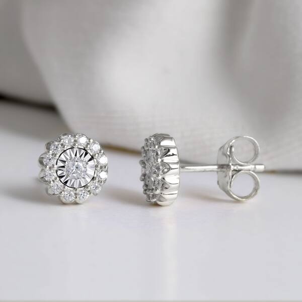slide 1 of 12, 1/5ct TDW Diamond Halo Stud Earrings in Silver Rhodium by De Couer White