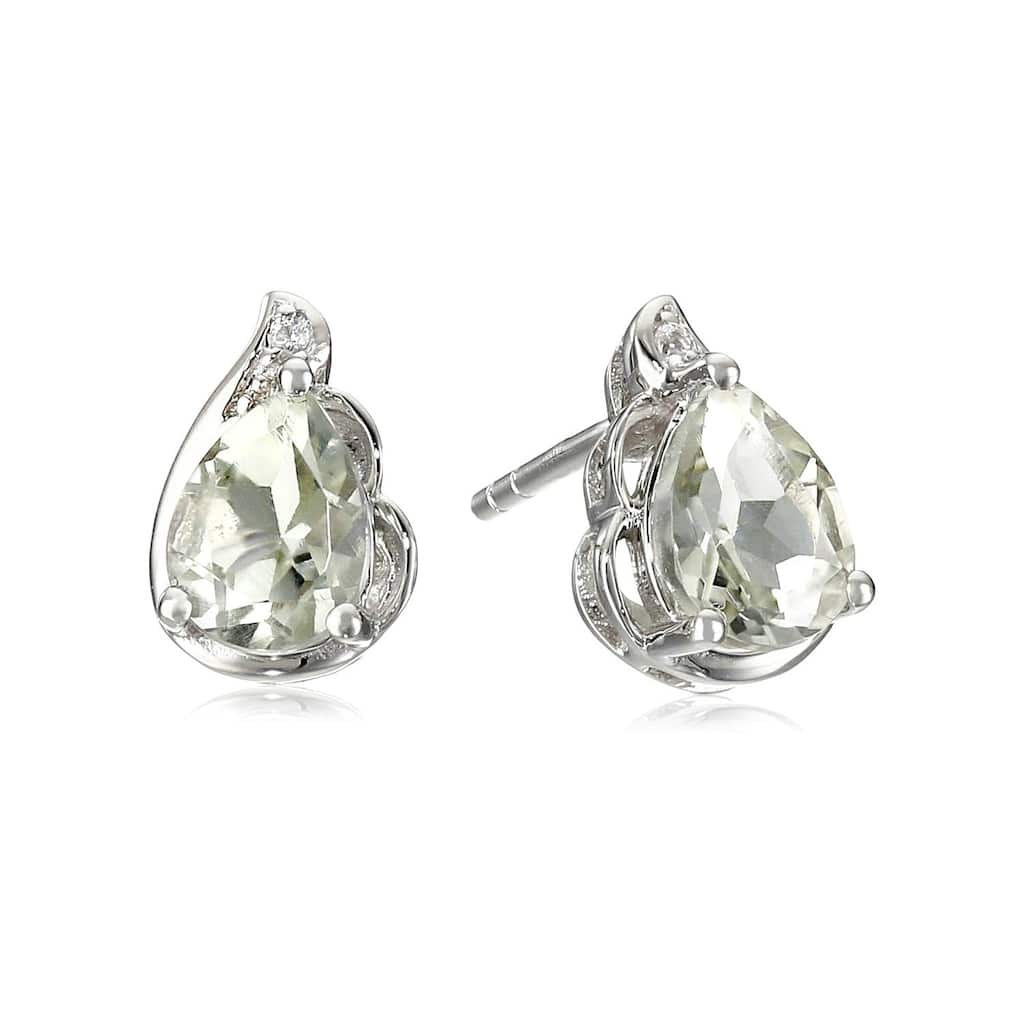 925 Sterling Silver Created White Sapphire and Green Amethyst Earrings