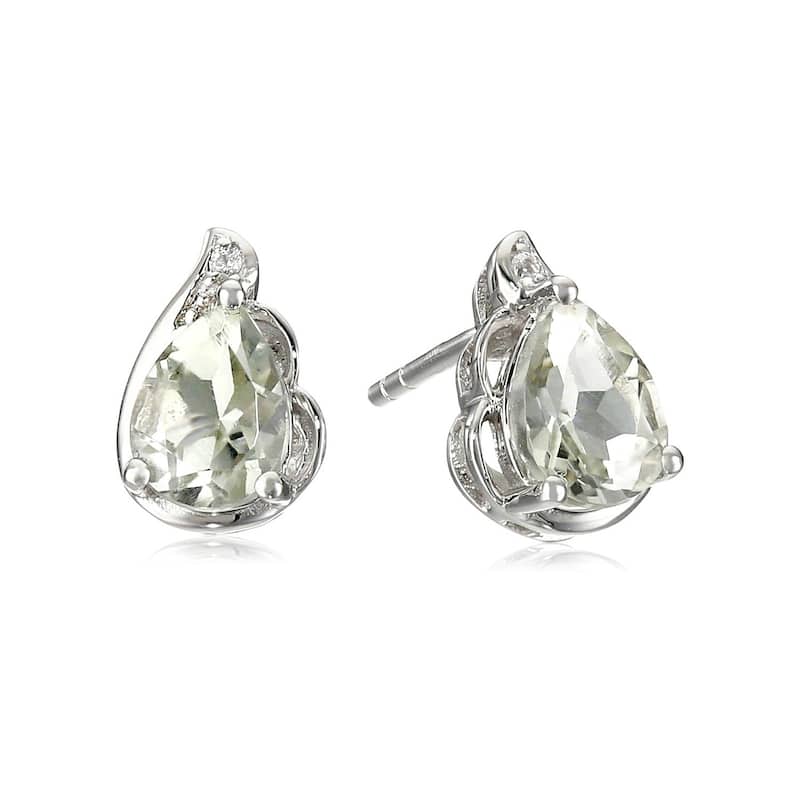925 Sterling Silver Created White Sapphire and Green Amethyst Earrings