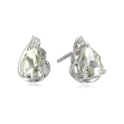 925 Sterling Silver Created White Sapphire and Green Amethyst Earrings