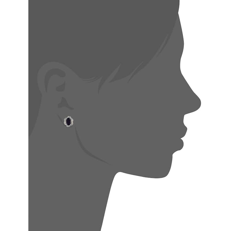 925 Sterling Silver African Amethyst and Created White Sapphire Stud Earrings
