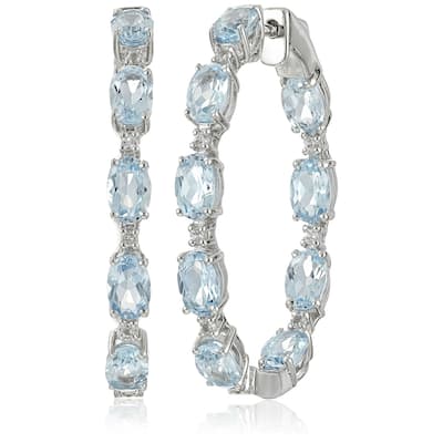 925 Sterling Silver Sky Blue Topaz and White Topaz Hoop Earrings